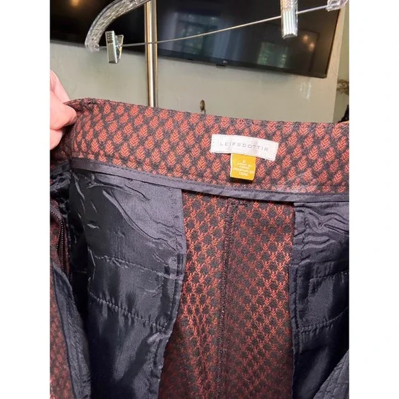 Anthropologie Leifsdottir Brown Geometric Diamond Print Flare Leg Pants Size 6 - Picture 8 of 11